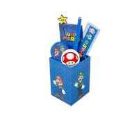 Undercover Super Mario Ensemble de papeterie 7 pièces - Bleu | Ensemble de papeterie 7 pièces avec porte-stylo personnage