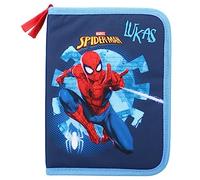 Undercover Trousse à crayons, remplie, motif de Spider-Man, avec nom, pour garçon, avec contenu, 30 pièces, pour l'école primaire, Spider-man bleu, Trousse à crayons
