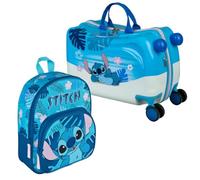 Undercover Valise pour enfant Ride-On - Ensemble de valises avec sac à dos pour enfant - Personnalisable avec nom - Trolley pour s'asseoir dessus - Bagage à main - Valise de voyage, Stitch, Taille
