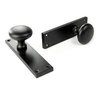 Underground Parts Jones & Grey Boutons de porte ronds style New York sur une longue plaque arrière Noir satiné