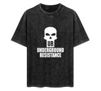 Underground Resistance Summer Casual Tee Short Sleeve Crew Neck Cotton Tops Unisex Washed Vintage T-Shirt Black L