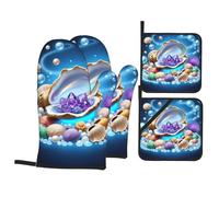 Undersea Treasure Trove Ensemble de gants de cuisine et maniques résistants à la chaleur avec poignée antidérapante pour barbecue, pâtisserie, cuisine