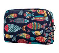 Undersea World of Fish Trousse à cosmétiques pour femme, trousse de toilette de voyage, grande pochette de maquillage pratique avec fermeture éclair, multicolore, 18.5x7.5x13cm/7.3x3x5.1in, Trousse de