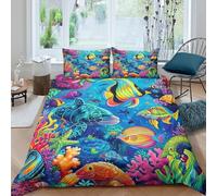 Underwater Life Housse de Couette 3 pièces Hypoallergique Imprimé en 3D Léger Vibrant Coral Reef Art Ensemble De Literie avec 2 Taies d'oreiller Confortable for Adulte Super King（260x220cm）