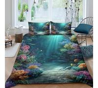 Underwater scène Ensemble De Literie Microfibre résistante 3 Pièces 3D Effet Douce Coloré Coral Reef Art Parure de Lit avec Fermeture Éclair Confortable for Chambre Enfants Super King（260x220cm）