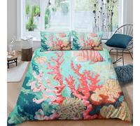 Underwater scène Housse de Couette Imprimé en 3D Microfibre résistante 3 pièces Coloré Coral Reef Art Parure de Lit avec Fermeture Éclair Super Douce for Adulte Single（135x200cm）