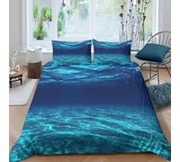 Underwater scène Housse de Couette Microfibre Hypoallergique 3 pièces 3D Effet Facile d'entretien Oceanic Serene Ambiance Linge de Lit avec 2 Taies d'oreiller Léger for Enfant Super King（260x220cm）