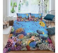 Underwater scène Housse de Couette Microfibre résistante 3 Pièces 3D Effet Léger Vibrant coral reef Ensemble De Literie avec Taie d'oreiller Facile d'entretien for Couple Super king（260x220cm）