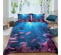 Underwater scène Linge de Lit Microfibre résistante 3 Pièces 3D Effet Douce Vibrant Coral Reef Art Housse de Couette avec Fermeture Éclair Confortable for Chambre Adulte Super King（260x220cm）