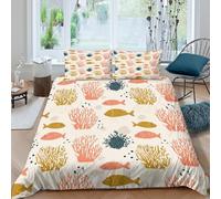 Underwater scène Linge de Lit Respirante Microfibre 3 Pièces 3D Imprimée Marine coral reef Housse de Couette avec Taie d'oreiller Entretien Facile for Chambre de garçons Super king（260x220cm）
