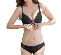 Underwear That Say Daddy Ensemble de sous-vêtements en dentelle sans anneau pour femme avec fermeture avant et sans coton, Noir , 36A