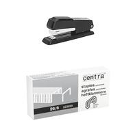 Une agrafeuse de bureau demi-bande, métal, 20 feuilles 80g/m², pour agrafes 24/6-26/6, Noir + 5000 agrafes 26/6