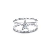 Une Bague de Fiançailles, Alliance Femme Mariage Argent Étoile et Double Couche avec Rond Blanc Oxyde de Zirconium Argent 925 Taille 59