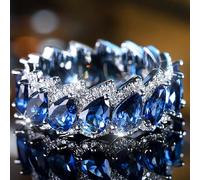 Une bague de fiançailles en forme de goutte d'eau bleue en zircone cubique pour femme de luxe en argent, bijoux de mariage d'été 7,9,6,8Cuivre