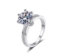 Une Bague de Fiançailles, Or Blanc Bague de Promesse Amitié Demi-Éternité Argent 925 avec 3ct Rond Moissanite Taille 52.5