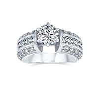 Une Bague De Fiançailles Solitaire De Style Art Déco Vintage Un Brillant Rond De 2Ct Cz S Large Bande À 3 Rangées Pavées Pierres Latérales Taille Princesse En Argent Sterling Personnalisable.