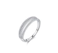 Une Bague de Mariage, Bague Fiancaille Femme Argent Trois Rangées de Zircons Argent 925 Taille 54