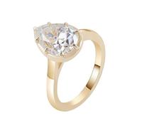 Une Bague de Mariage Bague Moissanite avec Certificat Femme Jaune Or 14 Carats Poli avec Moissanite en Forme de Larme 2Ct Taille Lesbienne pour Tante Cocktail Bijoux