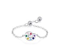 Une Bague de Mariage, Bague pour Femme Fiancée Argent Chaîne Ajustable Escargot Arc-en-Ciel avec Rond Coloré Oxyde de Zirconium Argent 925 Taille Ajustable