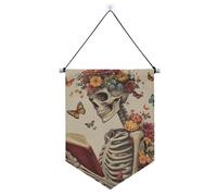 Une bannière de lecture squelette avec fleurs et papillons pour mur avec tige télescopique pour porte d'entrée, décoration murale pour festival et jour spécial