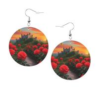 Une belle boucle d'oreille en cuir imprimé château pour femme - Boucles d'oreilles créoles pendantes, parfaites pour les fêtes costumées et les accessoires de filles, taille unique, Cuir