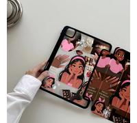 Une belle et mignonne fille double face peinte acrylique transparente cristal arrière couverture, antichoc, adapté aux étuis de protection iPad 7e génération, 8e génération (10,2 pouces) et 10e généra