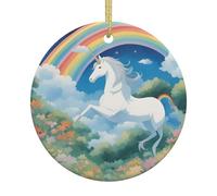 Une belle licorne en céramique à motifs de décorations de Noël rondes Convient pour les arbres de Noël, les fêtes de vacances et la décoration de la maison