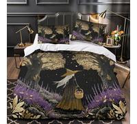 Une belle sorcière se promène dans une forêt de lavande parsemée d'étoiles Housse De Couette Ado Adulte Avec Taie D'oreiller,3 Pièces Parure De Lit En Microfibre 3D Imprimé Motif Super King（260x220cm）