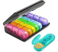 Une boîte à pilules à compartiments pour la prise de médicaments le matin, midi et soir, boîte de rangement à grande capacité de 21 compartiments, étui à pilules noir,Transparent,Rainbow Colors,Round 