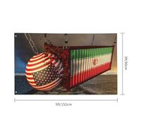 Une Boule De Démolition Américaine Détruit Un Conteneur Iranien Drapeaux Décoratif Drapeau Résistant Aux Intempéries Bannière Pour Porche Vacances Maison Bar 90X150Cm