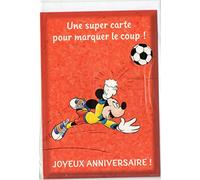 Une Carte Joyeux Anniversaire Mickey Fait du Foot + 1 enveloppe - Enfant ou Adulte - carterie Sport Football - garçon - Fille