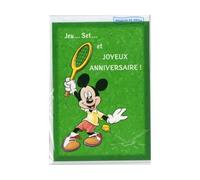 Une Carte Joyeux Anniversaire Mickey Fait du Tennis + 1 enveloppe - Enfant ou Adulte - carterie Dessin animé - Sport - Carte Rigolo - Fille