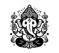 une charmante silhouette 2D du Seigneur Ganesh rendue dans un style minimaliste Stickers muraux en vinyle 67.2x77.1cm Fourni avec un kit de film de transfert Noir