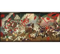 Une chronique de l'assujettissement de Kagoshima; Bataille autour du château de Kumamoto (1977) Poster imprimé par Tsukioka Yoshitoshi (45,7 x 61 cm)