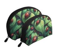 Une coccinelle pleine de vie sur une feuille imprimée trousses de maquillage 2 pièces Portable Shell Trousse de toilette de voyage, blanc, Taille unique