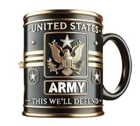 Une collection de tasses à café commémoratives militaires américaines, avec le 250e anniversaire du corps des marines, de l'armée et de la marine, tasses en céramique noires et dorées (armée)