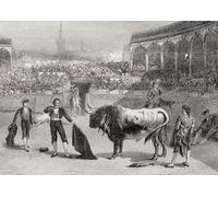 Une corrida à Séville en Espagne à la fin du XIXe siècle. Le matador se prépare à tuer le taureau. De La Ilustracion Iberica publié en 1884. Poster imprimé par Ken Welsh (16 x 11)