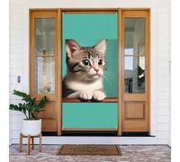 Une couverture de porte en forme de chat curieux - Bannière imprimée - Décoration murale festive pour décoration de fête