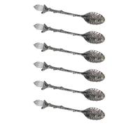 Une demi-douzaine de cuillères de service antirouille pour mélange de fleurs pour lait glacé, condiments, utilisation de fête, vieille cuillère à mélange en métal incisé