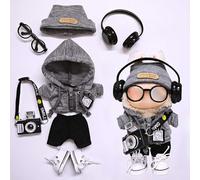 Une, deux et trois générations de vêtements labu, ensemble de 6 pièces, 17 cm (pull gris + chapeau + pantalon + chaussures + écouteurs + appareil photo + lunettes)