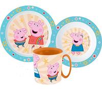 UNE Ensemble de vaisselle pour enfant avec assiette, bol à céréales et gobelet avec couverts (réutilisable) compatible avec (Peppa Pig)