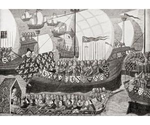 Une expédition de chevaliers français et anglais sous le commandement du duc de Bourbon en 1390 la croisade de Barbarie contre les Hafsides de Tunis. Affiche imprimée par Hilary Jane Morgan (16 x 11)