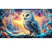 Une Famille de Trois adorables hiboux Blancs Qui s'enlacent. Puzzle 1000 pièces - DéFi éduchatiF Difficile pour Adultes Activité à Domicile 38x52/1000pcs