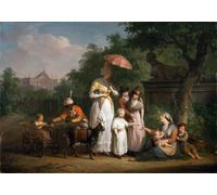 Une famille noble distribuant l'aumône dans un parc (1793) Affiche imprimée par Mattheus Ignatius van Bree (45,7 x 61 cm)