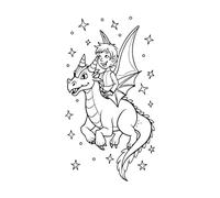 une fée chevauchant le dos d'un petit dragon amical volant au-dessus de la forêt enchantée avec Stickers muraux 34x62.5cm Culture du tatouage Noir