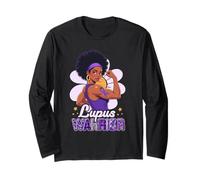 Une Femme Afro-Noire Lupus Warrior Porte Un Ruban Violet Manche Longue