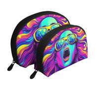 Une femme fantastique avec des cheveux en spirale, sacs de maquillage imprimés, 2 pièces, trousse de toilette de voyage portable, blanc, Taille unique
