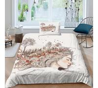 Une femme se promène dans une forêt de lavande et se retourne dans une travestie Parure 3D, Parure Imprimée , Housse De Couette En Microfibre Et Taies D'oreiller, Adultes Et Enfants Single（135x200cm)