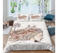 Une femme se promène dans une forêt de lavande se retourne dans une travestie Housse Couette ,Microfibre Avec Taie D'oreiller,3D Imprimé Ensemble Literie Pour Enfant Adulte 3 Pièces Double（200x200cm）