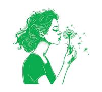 une femme soufflant des pissenlits dans sa main Stickers muraux 42x42.3cm Personnalisation Vert